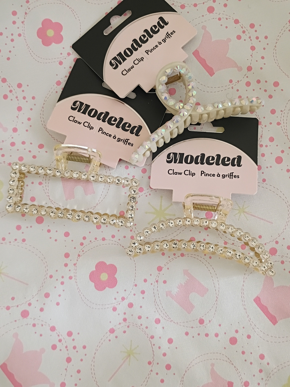 Modelea Rhinestone & Pearl Accent Hair Claw Clips - White/Cream